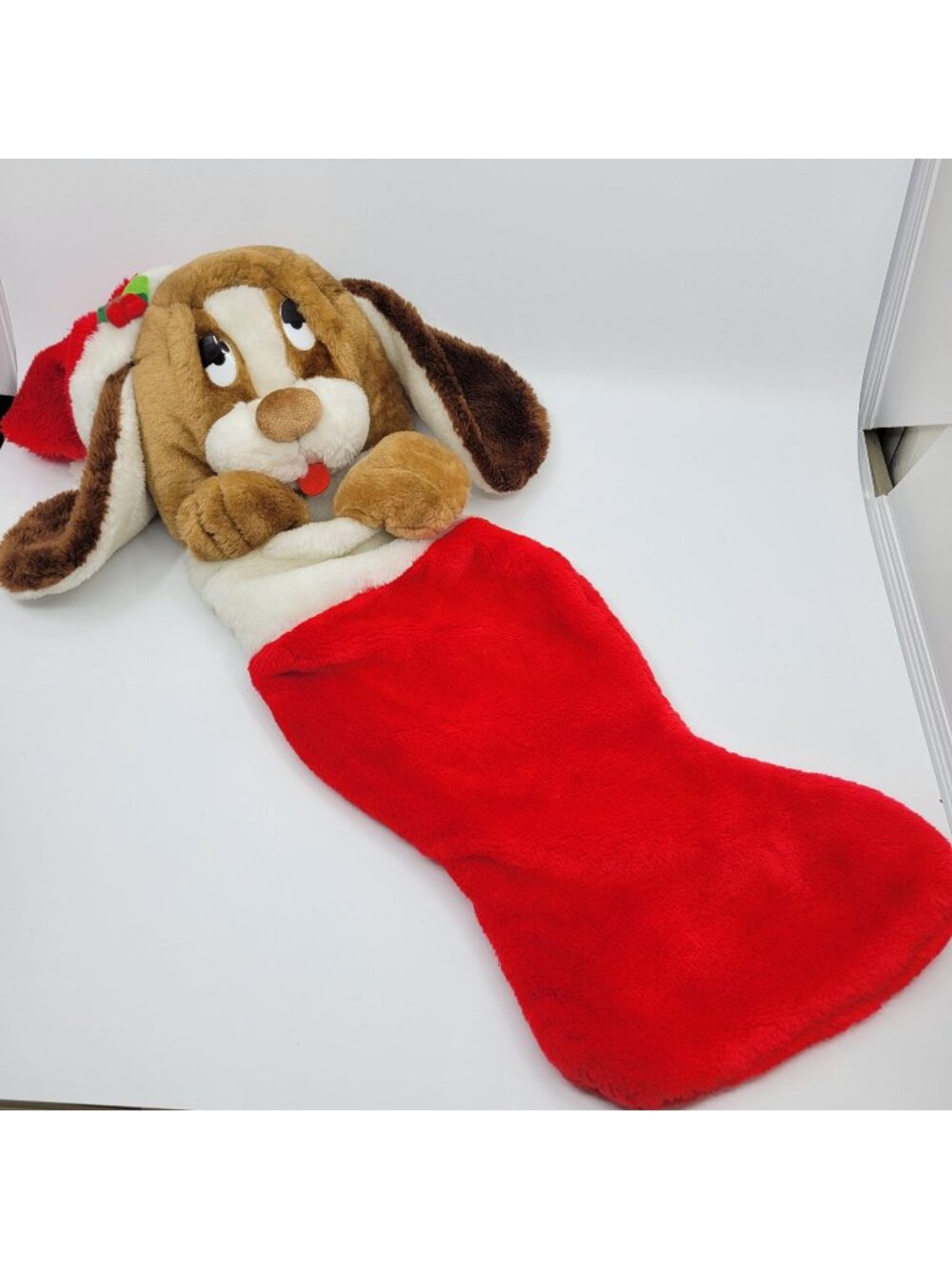 Smithy BASSET HOUND Vintage Christmas Stocking 3D Plush Animal 24" Holiday